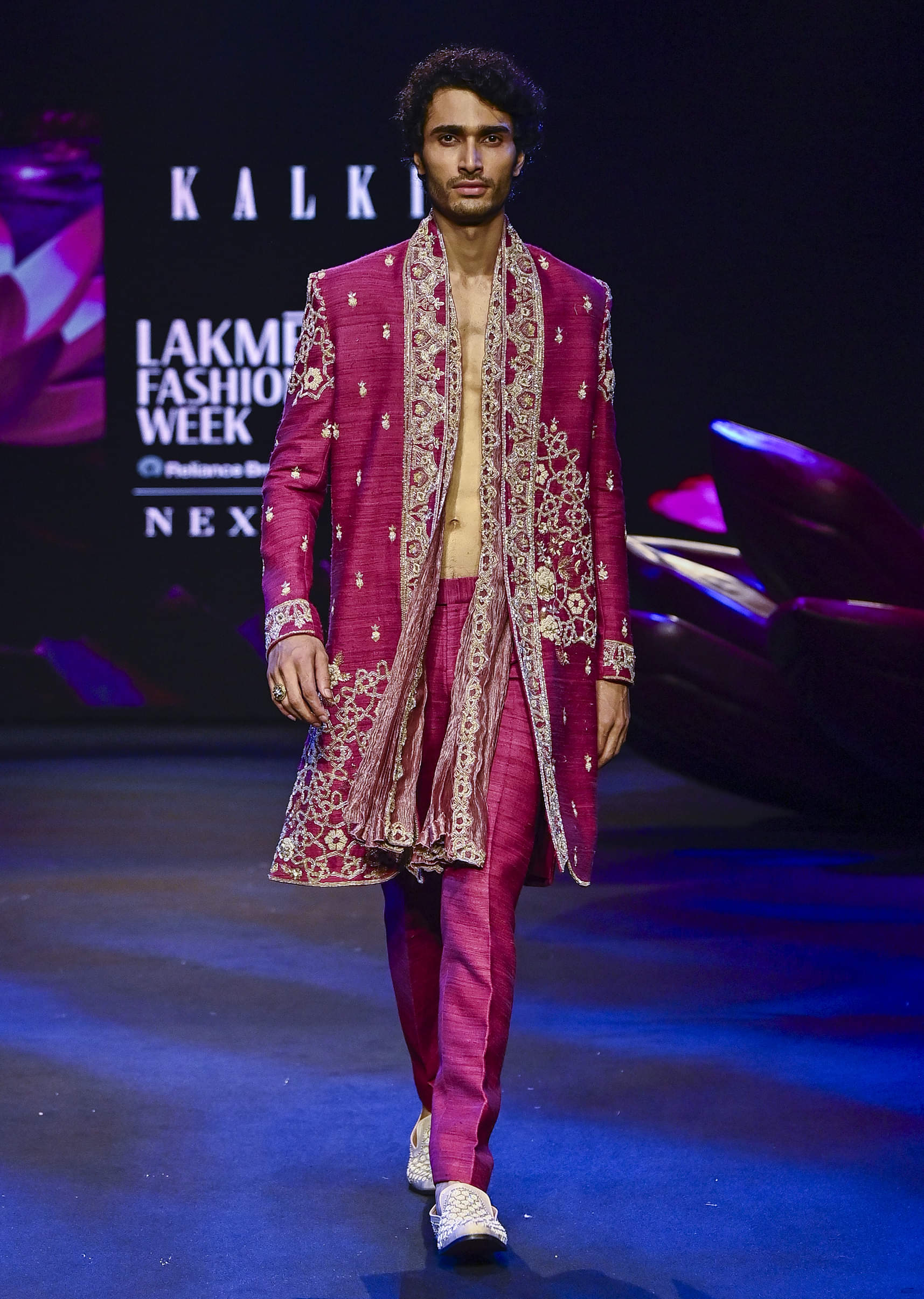 Buy Deep Magenta Banarasi Silk Embroidered Sherwani Suit KALKI Fashion Global