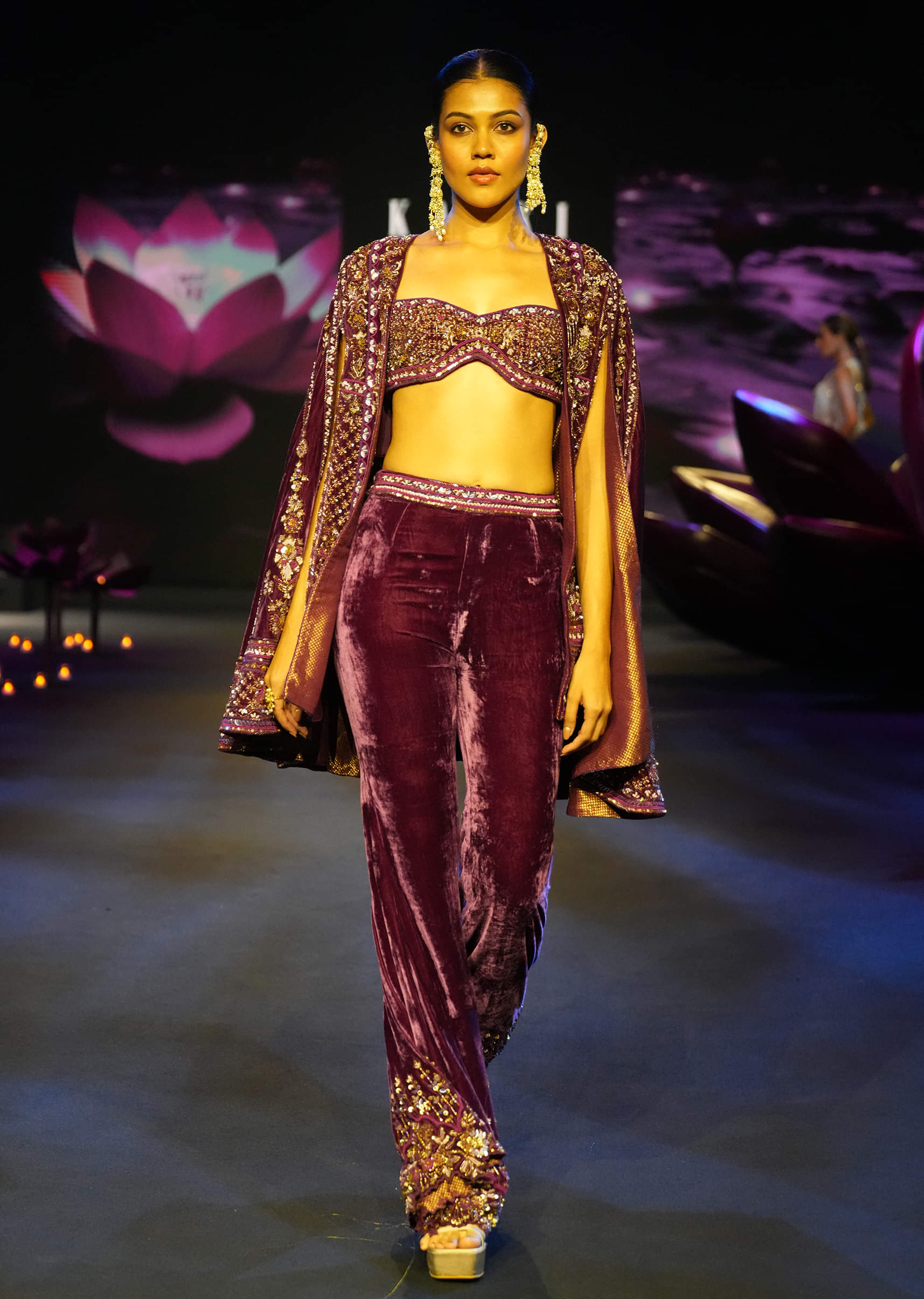 Buy Deep Magenta Velvet Brocade Cape Jacket Suit