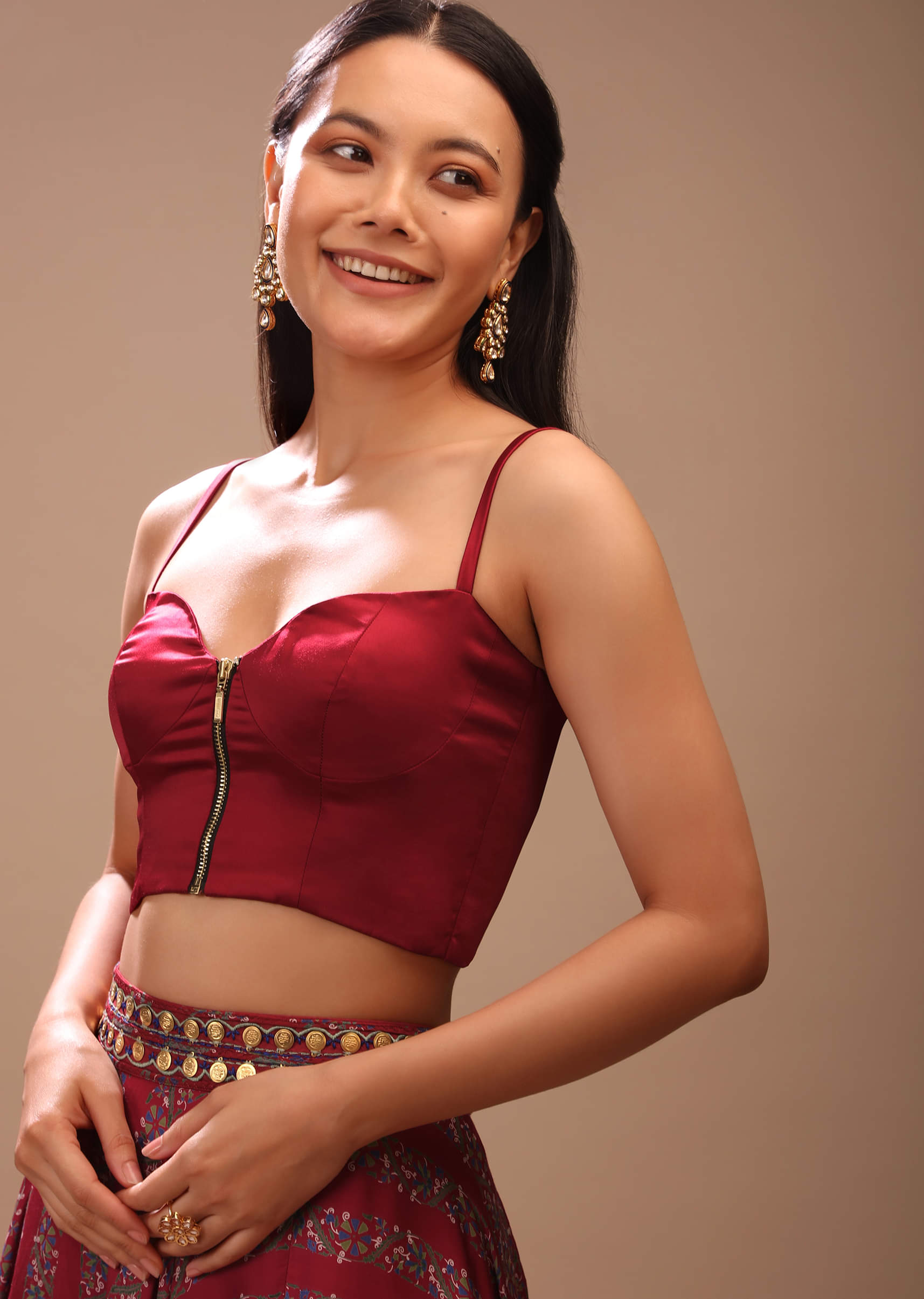 the red thread S front belt blouse Buy Red Designer Blouses for