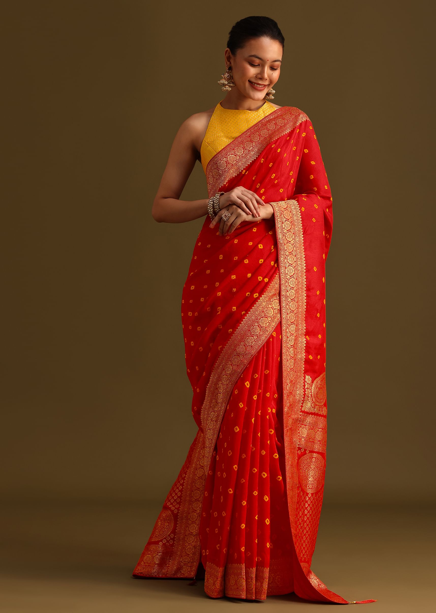 Bandhani saree red colour discount