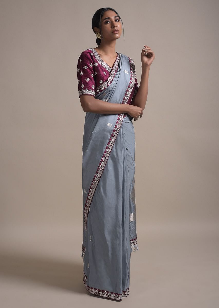 Dolphin Grey orders Plain Half Pleated Japan Satin Saree