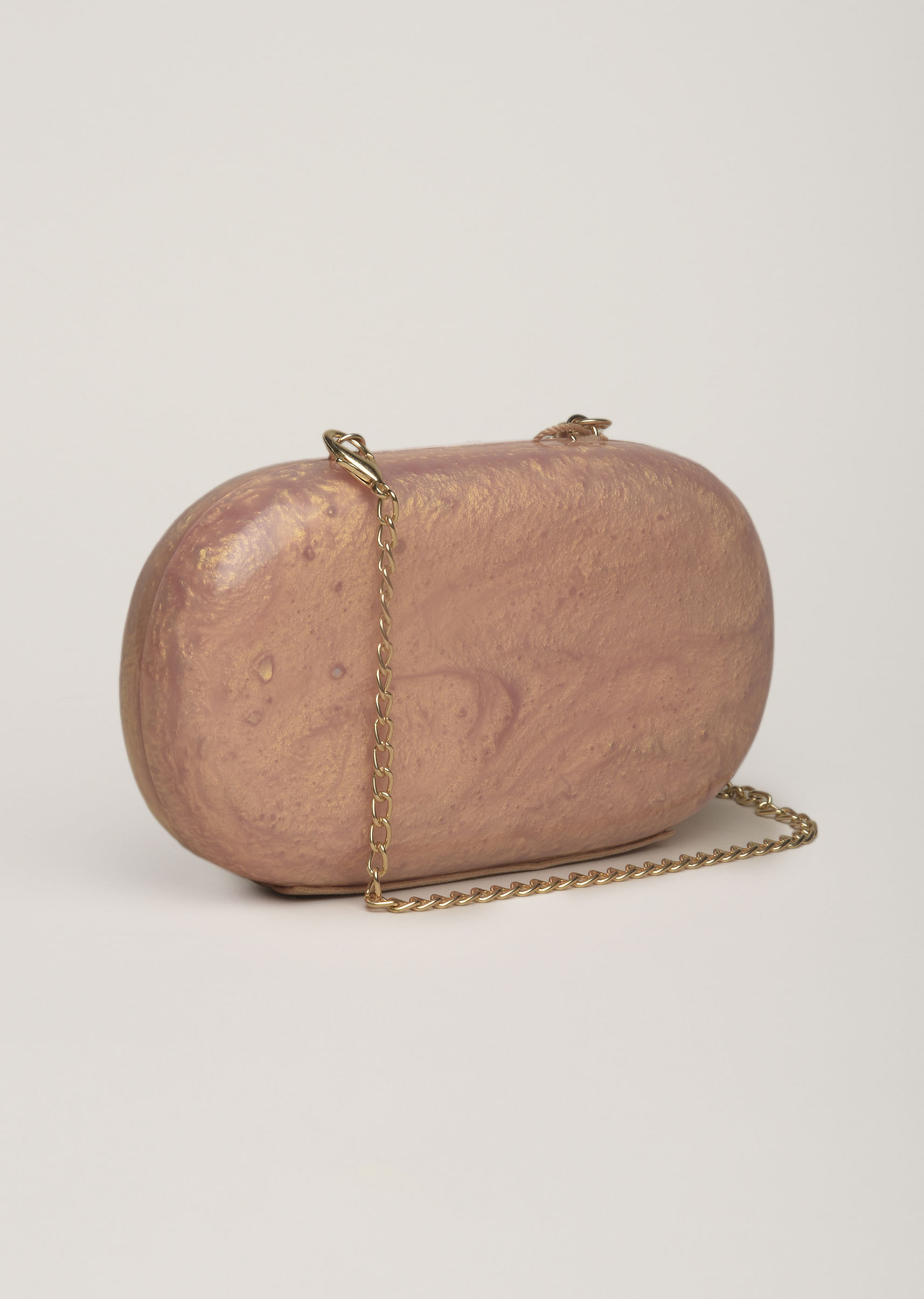 Buy Rose Gold Clutch Bag In Resin Hand Crafted With A Gorgeous Marble Effect And Detachable Sling By Solasta KALKI Fashion Global