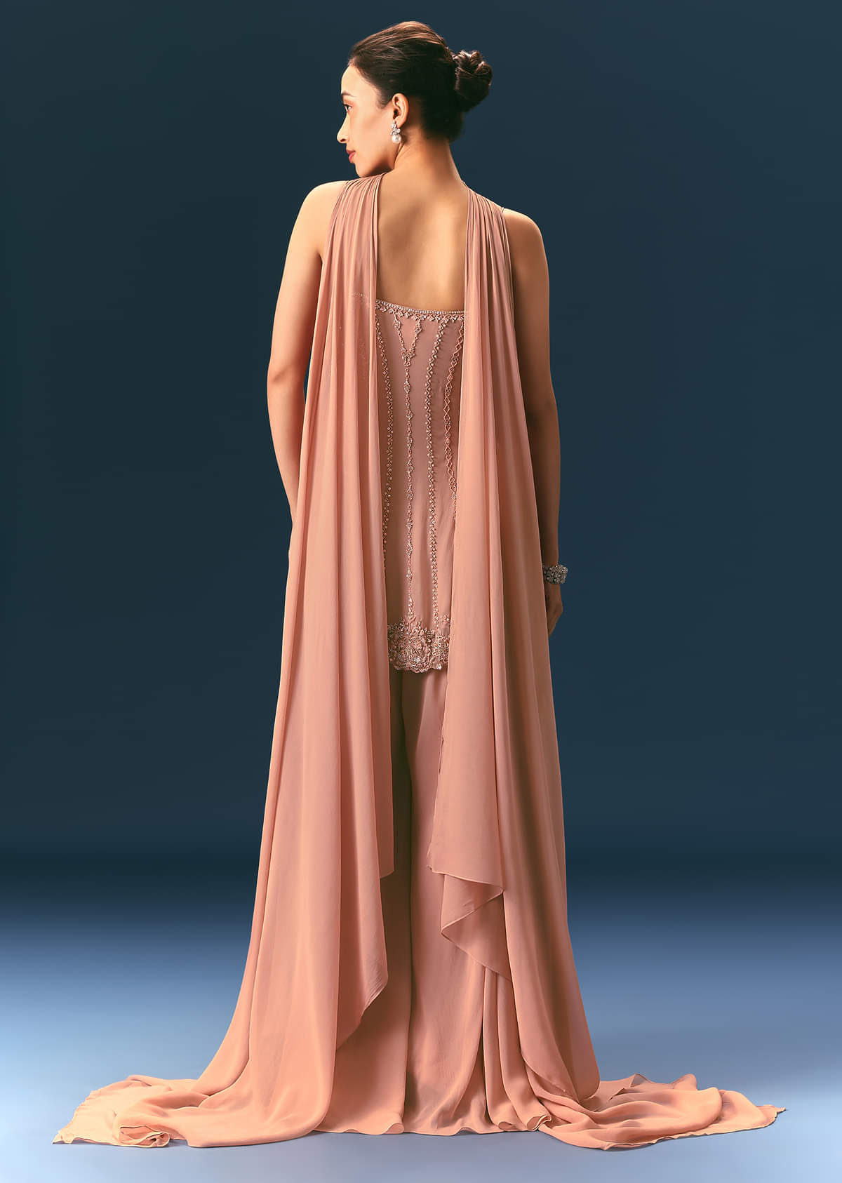 Dusty Pink Hand Embroidered Sharara Suit With Choker Dupatta