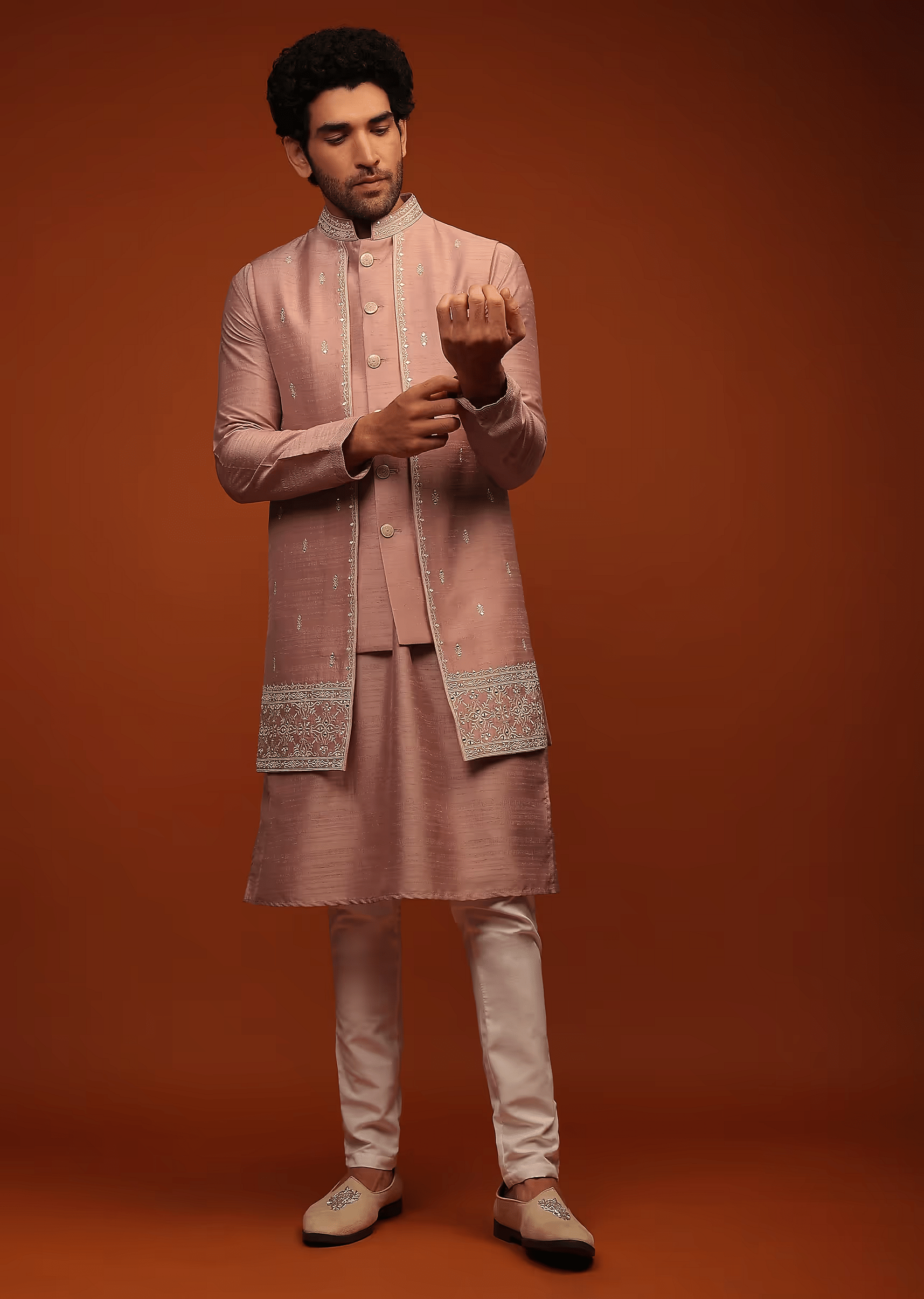 Buy Dusty Rose Nehru Jacket And Kurta Set In Mirror Abla Embroidery KALKI Fashion India