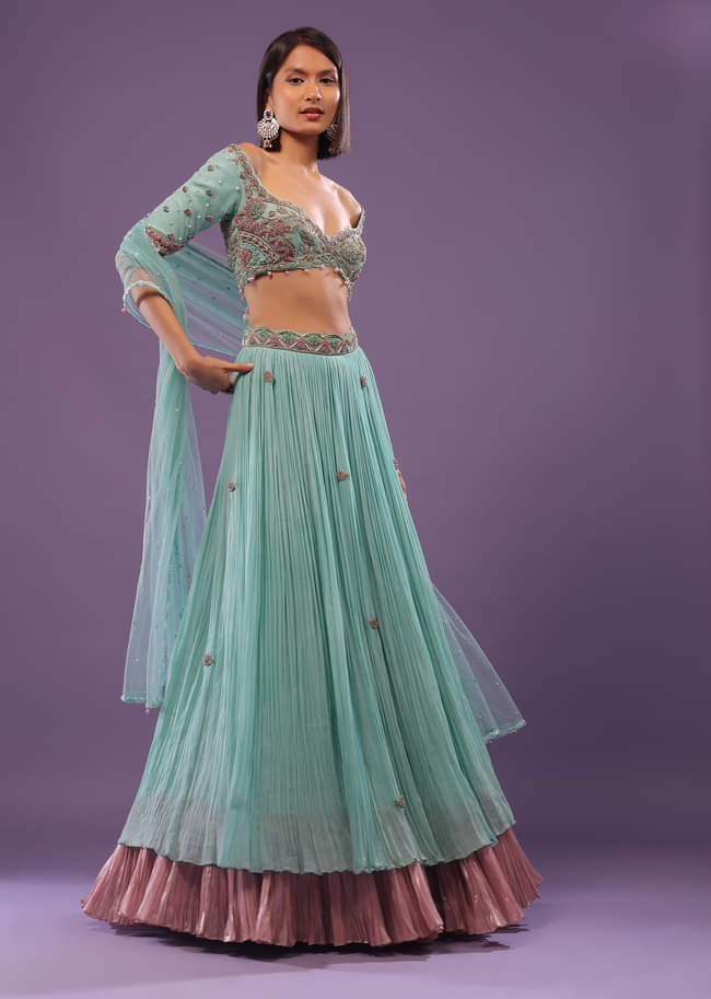 Sky Blue Embroidered Lehenga In Georgette