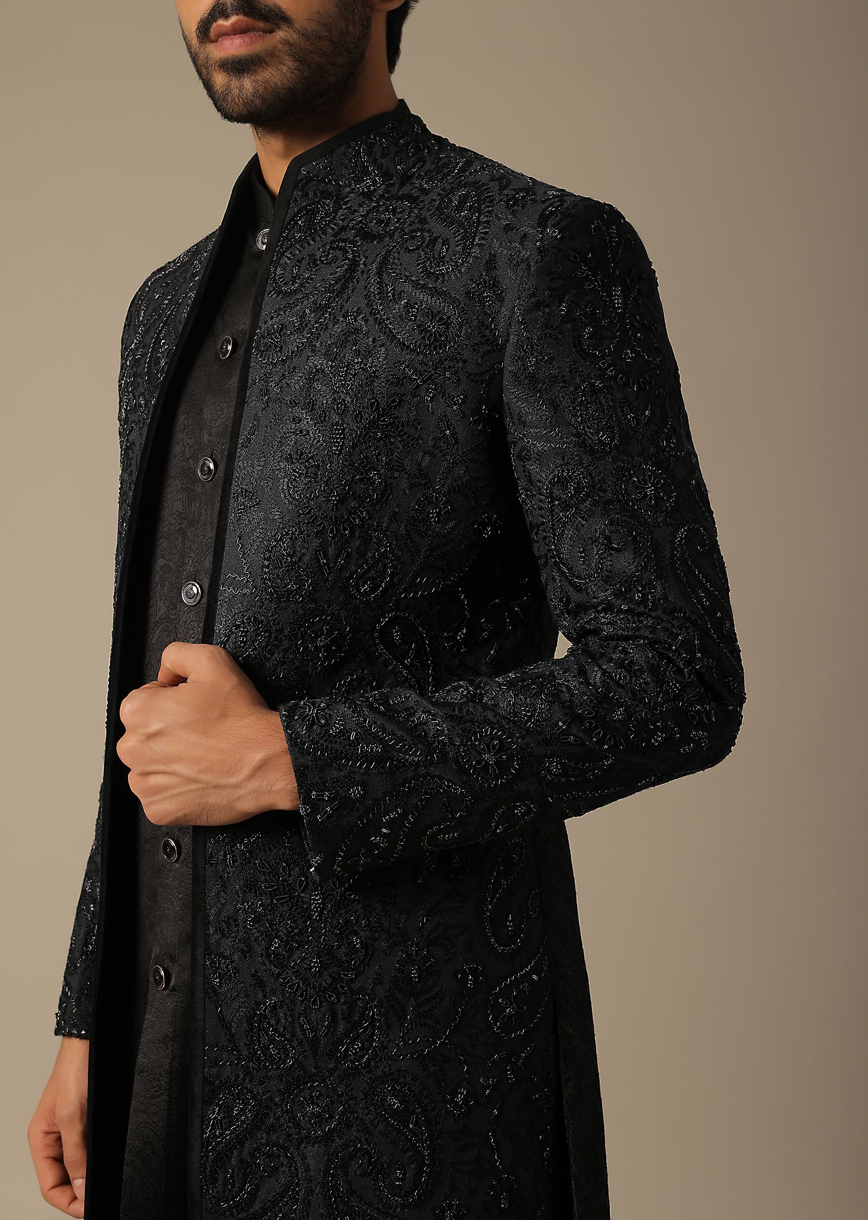 Buy Elegant Black Men s Indowestern Ensemble KALKI Fashion India