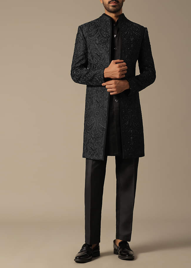 Elegant Black Mens Indowestern Ensemble