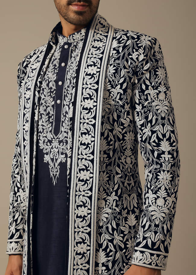 Elegant Blue Grooms Indowestern Ensemble