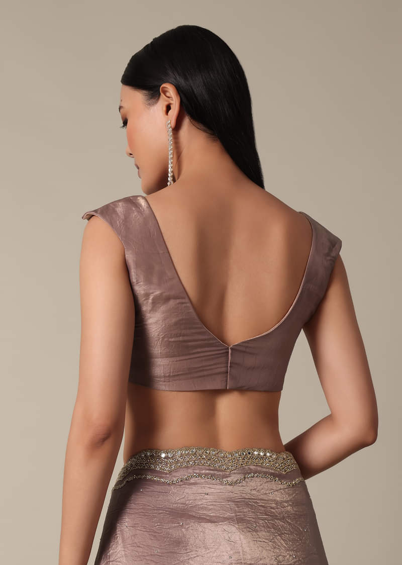 Elegant Brown Saree With Mirror and Stone Work