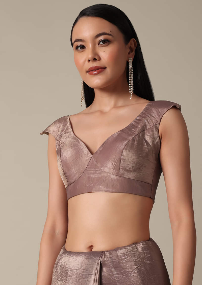 Elegant Brown Saree With Mirror and Stone Work