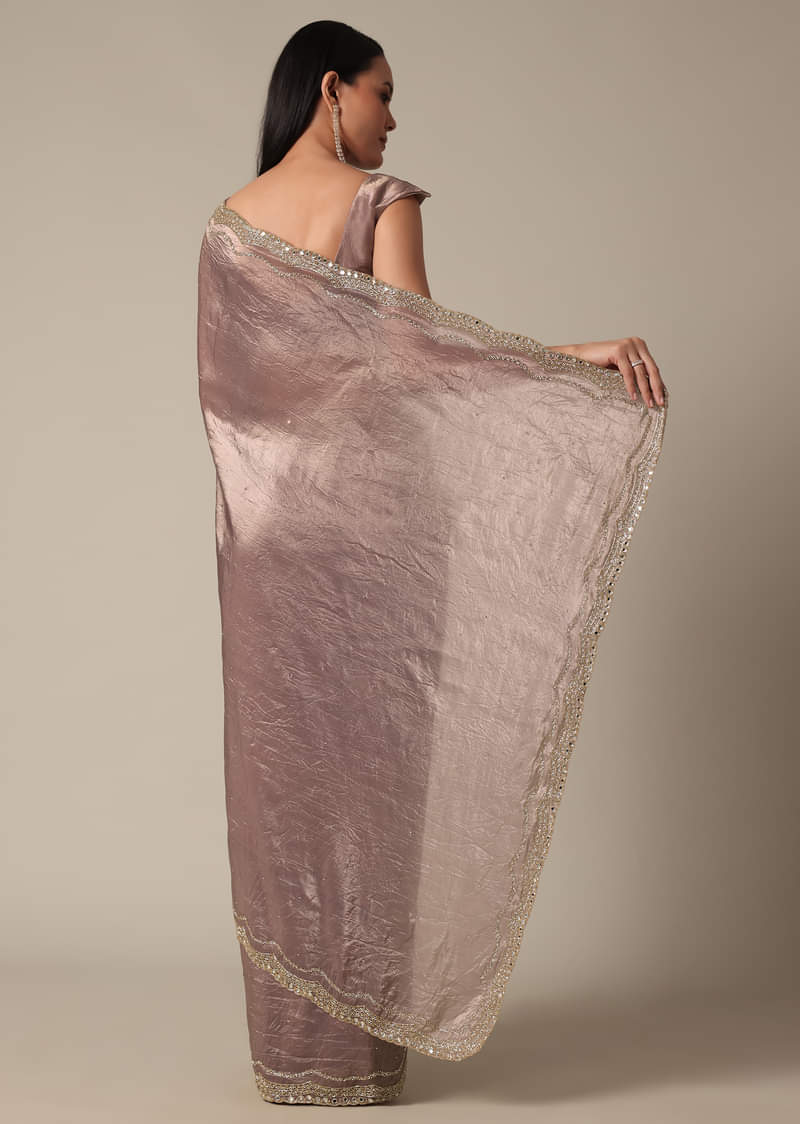 Elegant Brown Saree With Mirror and Stone Work