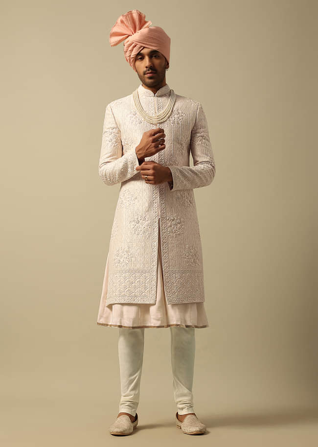 Elegant White Raw Silk Sherwani