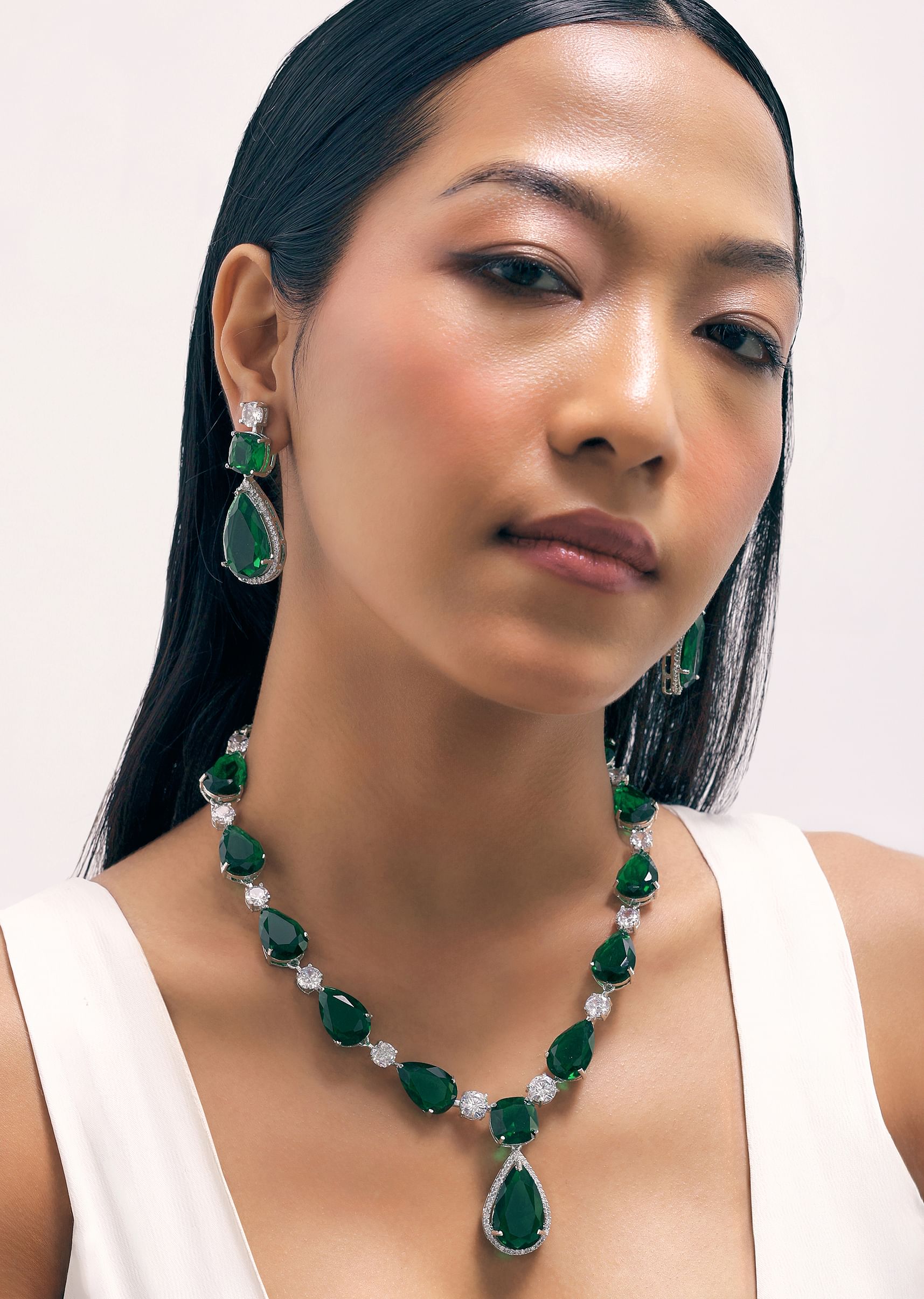 Buy Emerald Diamond Necklace With Earrings KALKI Fashion Global