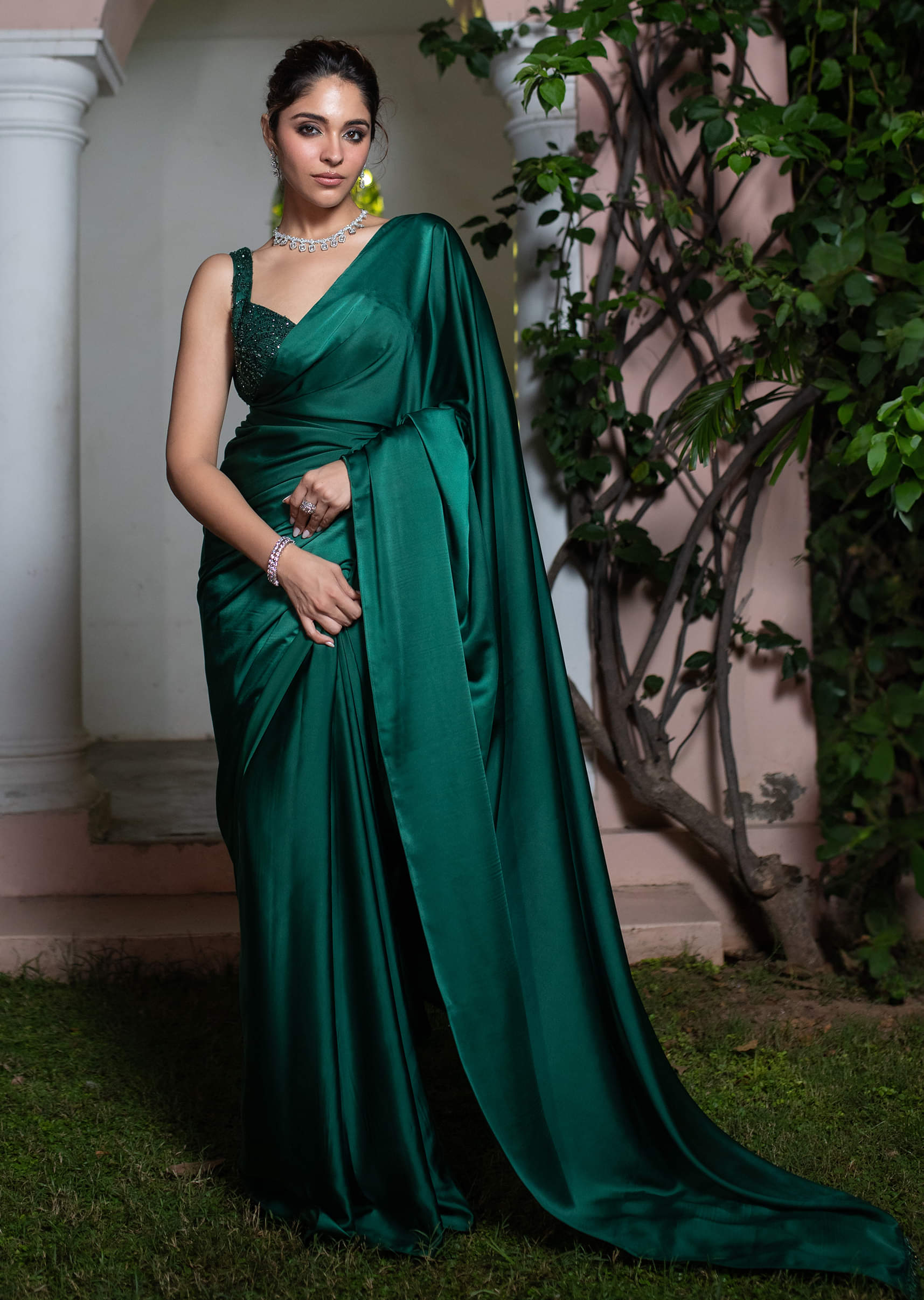 Buy Emerald Green Saree With Tassel Lace And Sequence