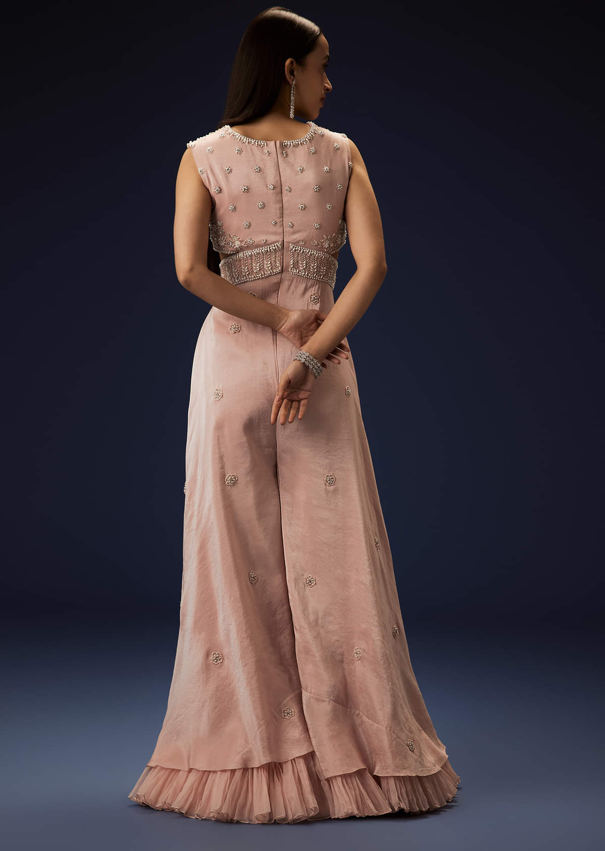 Flaming Peach Hand Embroidered Double Layer Jumpsuit