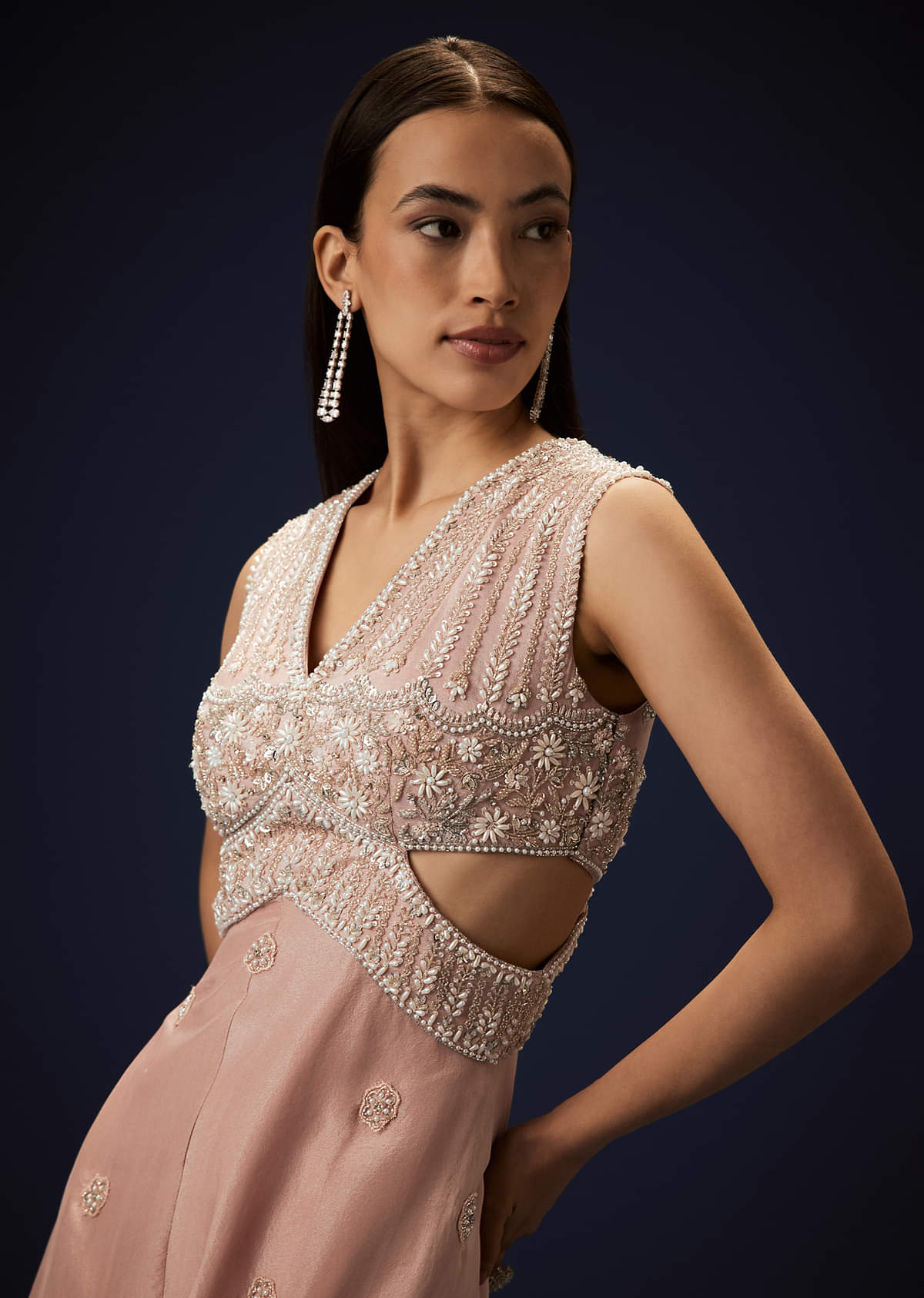 Flaming Peach Hand Embroidered Double Layer Jumpsuit