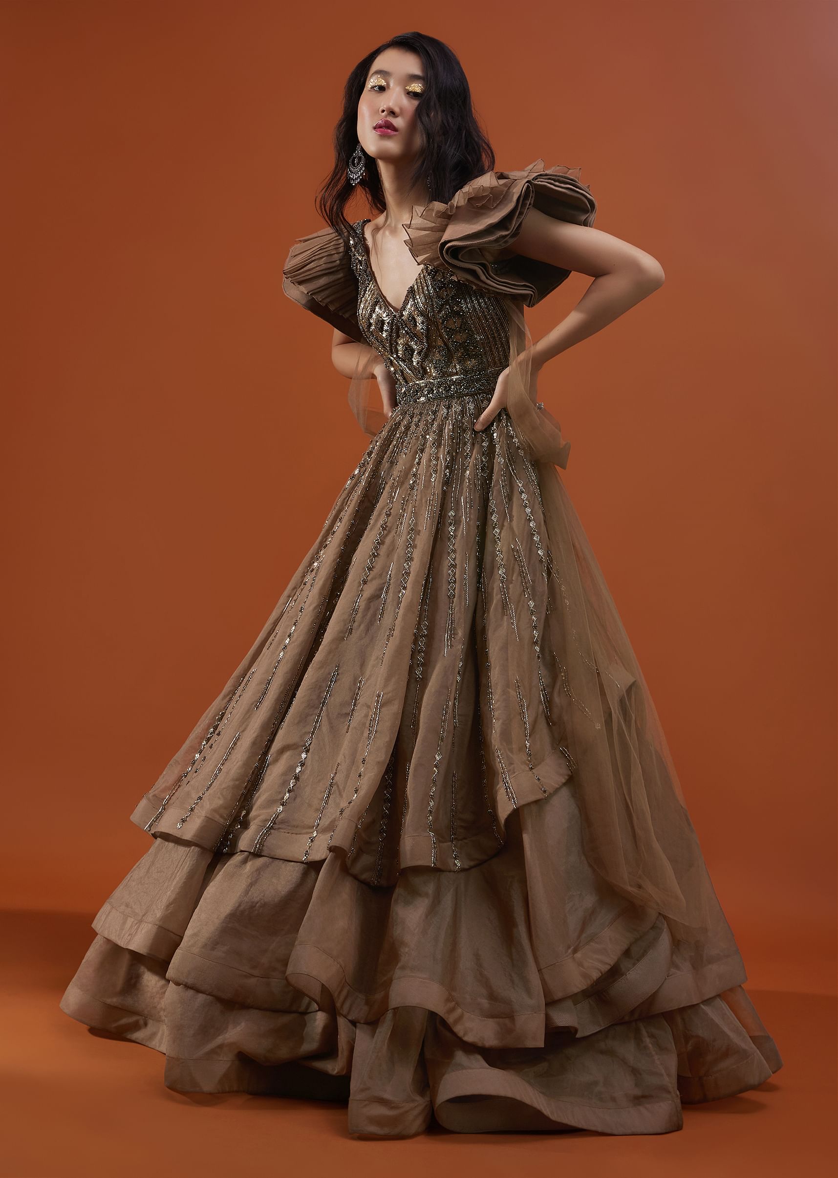 Frill sleeves gown store