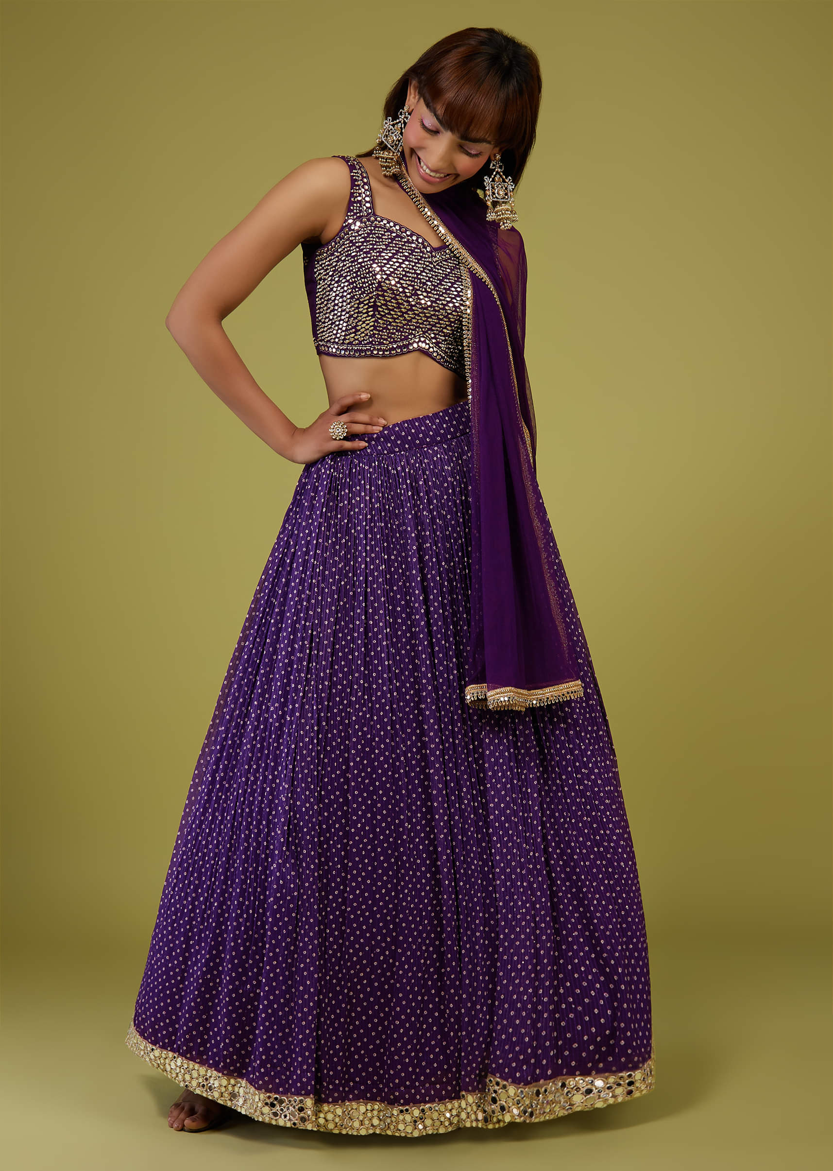 Bandhani mirror work lehengas 2025