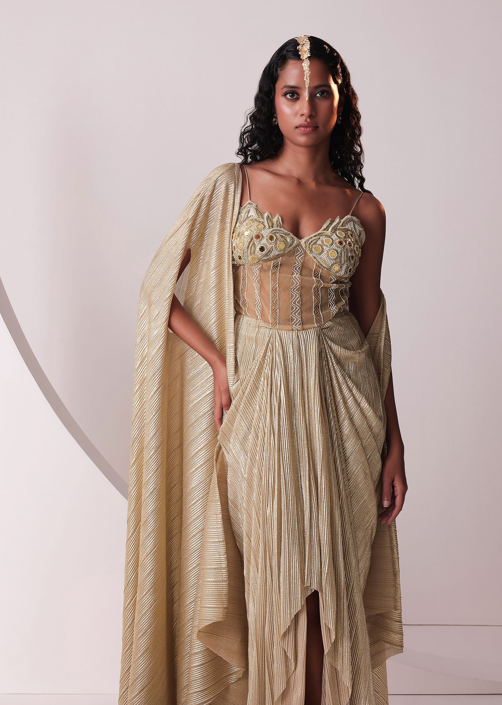 Golden saree gown shop