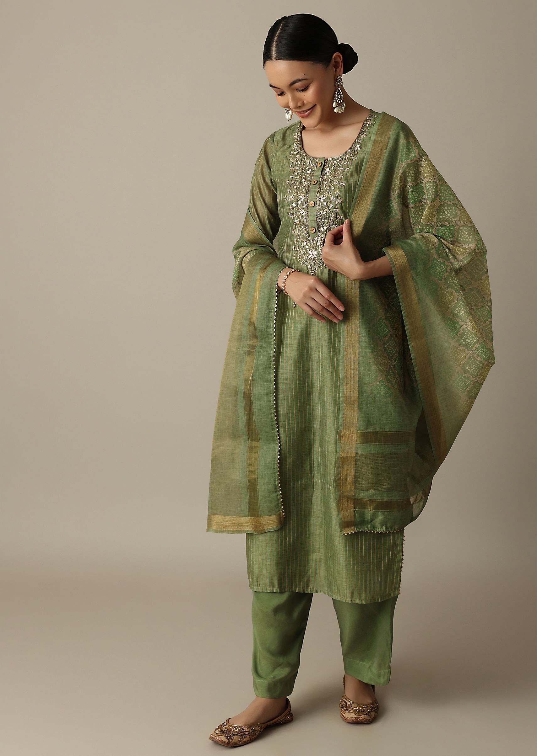 Buy Glamorous Green Gotta Patti Work Kurti Pant Set KALKI Fashion India