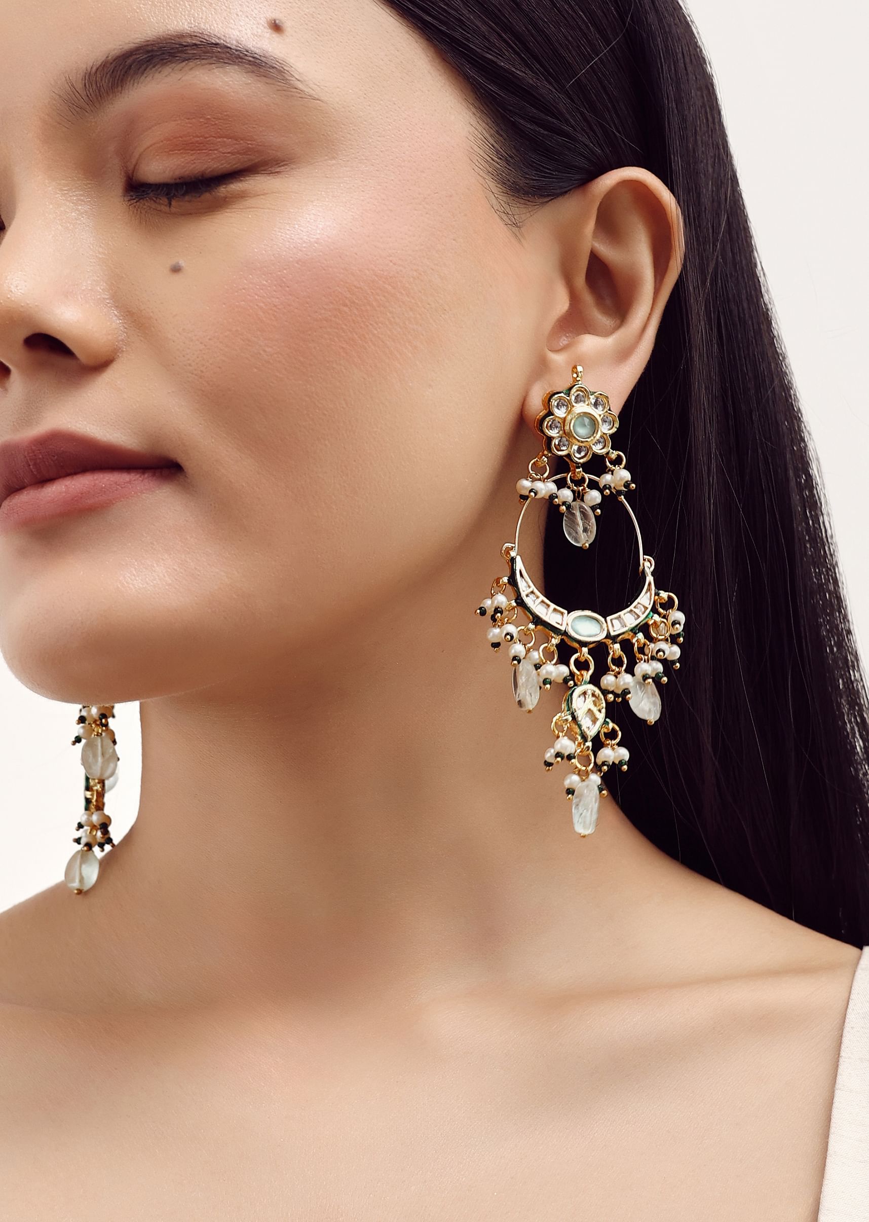 Buy Gold And Light Green Danglers With Kundan Work In Mix Metal Kalki Fashion India