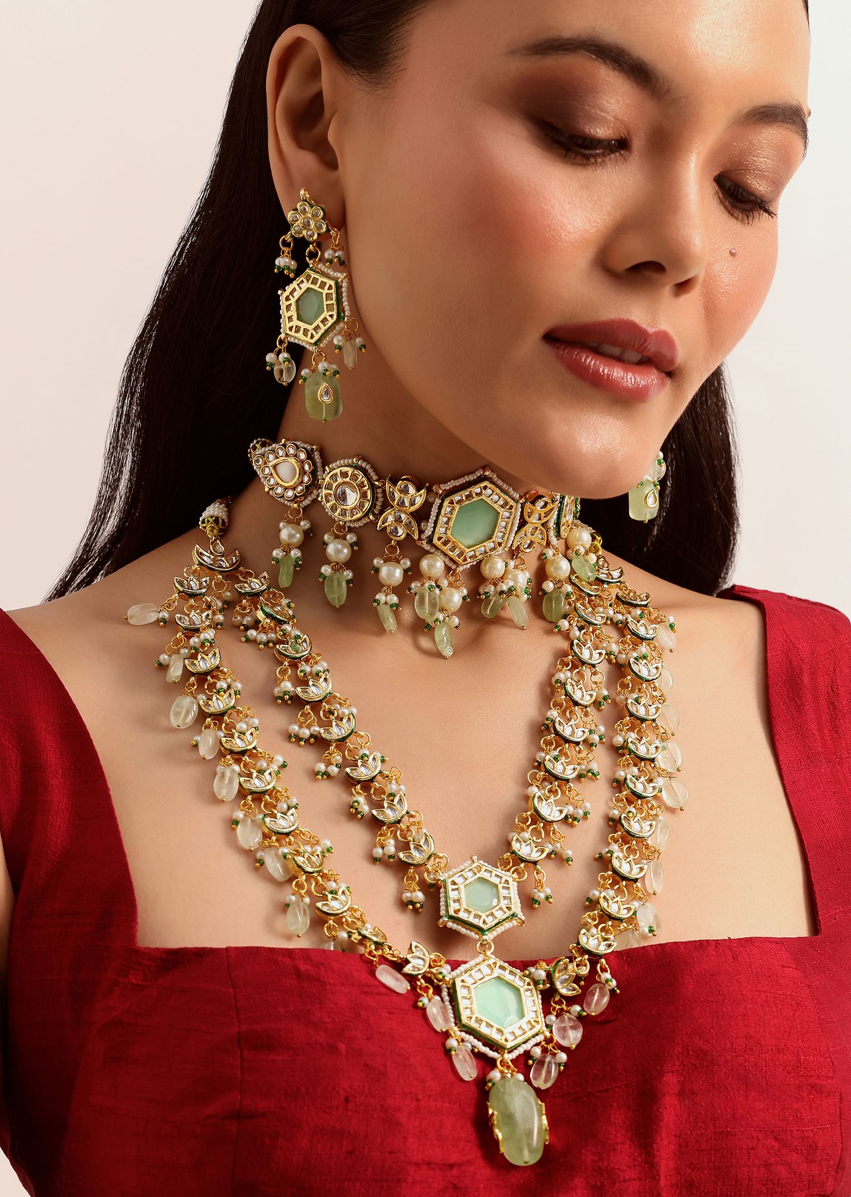 Kundan green set deals