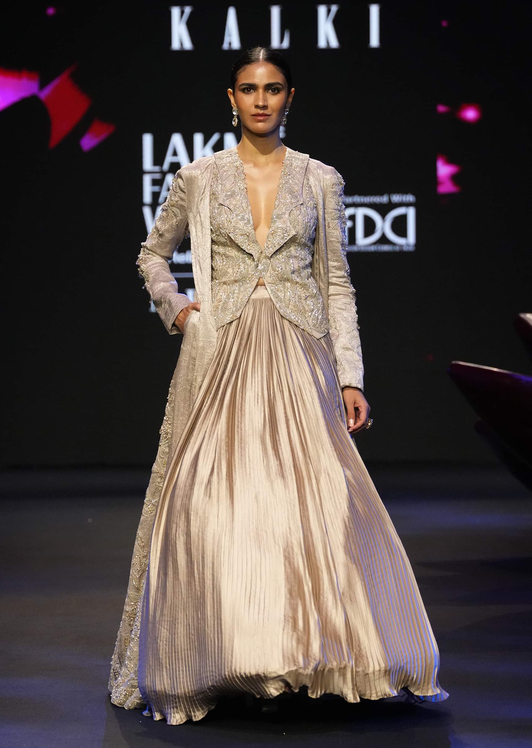Buy Gold Brocade Jacket And Rushing Skirt Suit