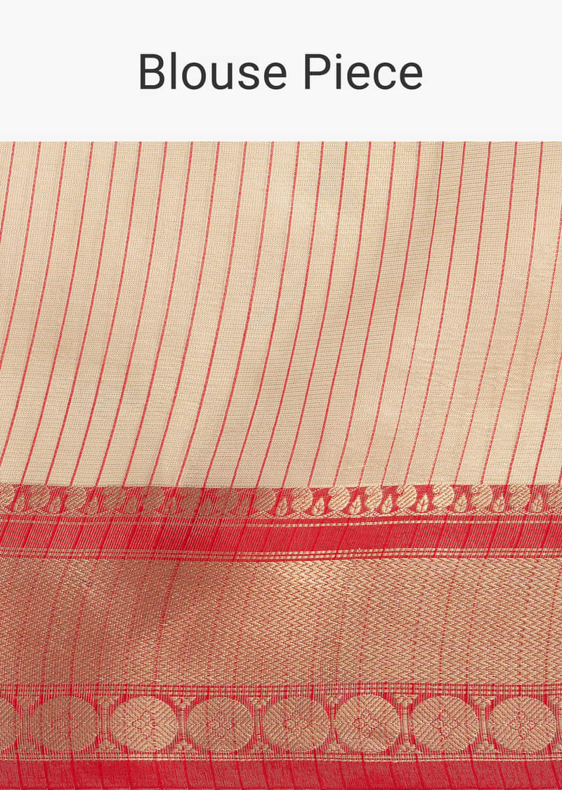 Gold Chanderi Kota Silk Woven Saree With Mirror Work And Unstitched Blouse Piece