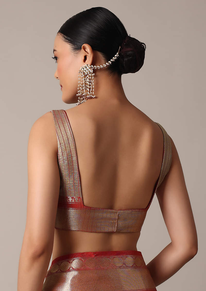 Gold Chanderi Kota Silk Woven Saree With Mirror Work And Unstitched Blouse Piece