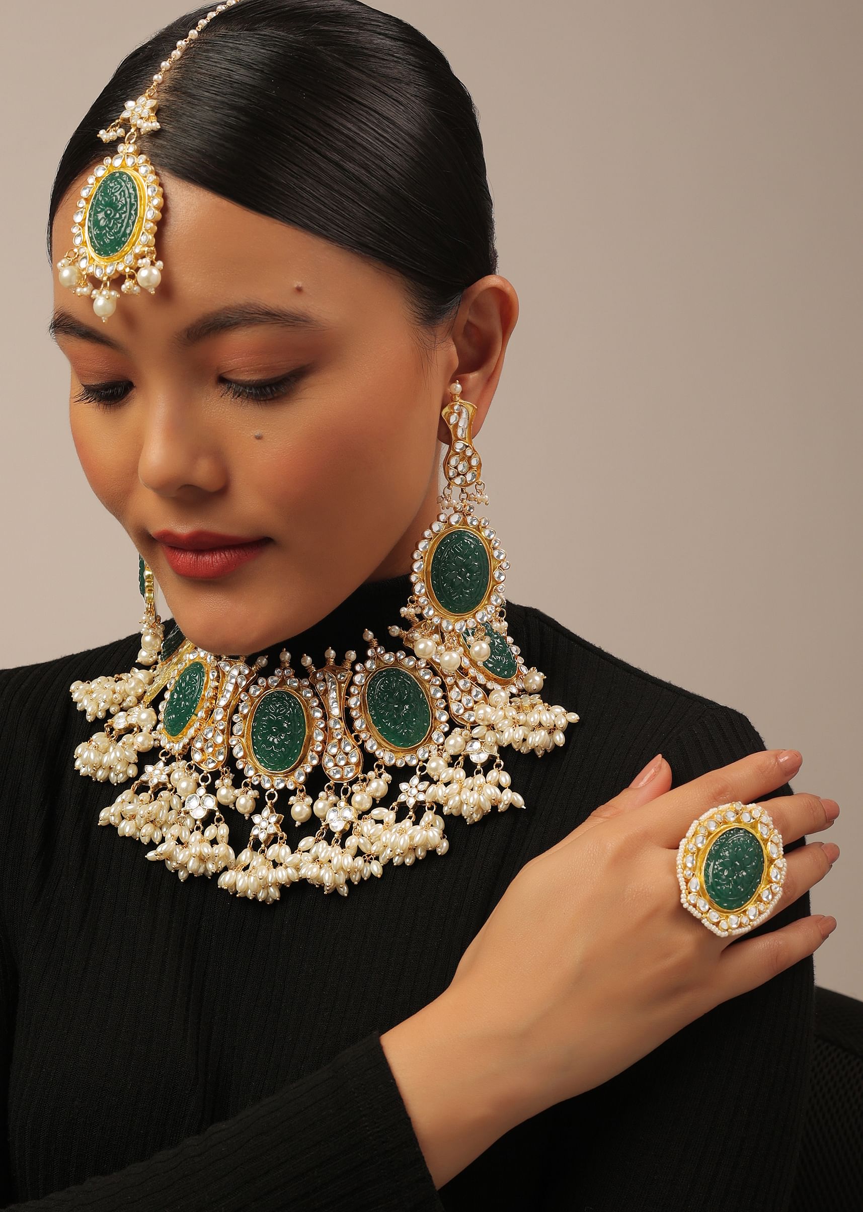 Emerald kundan choker top