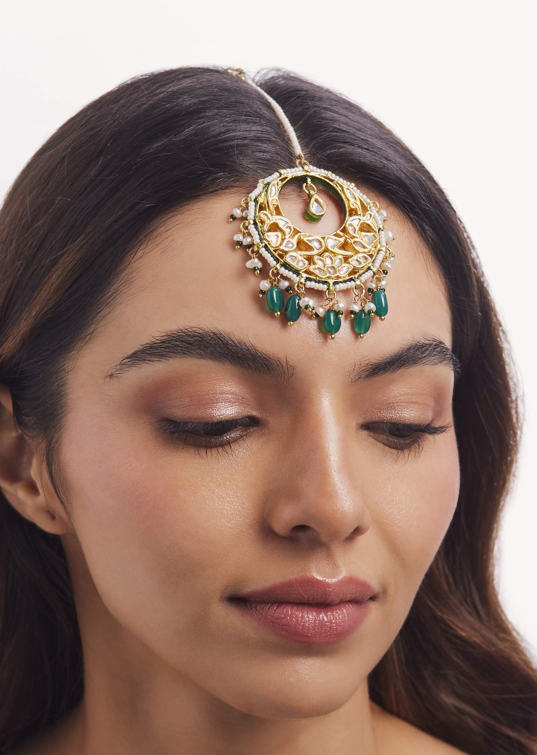 Buy Gold Finish Green Kundan Polki Maang Tikka