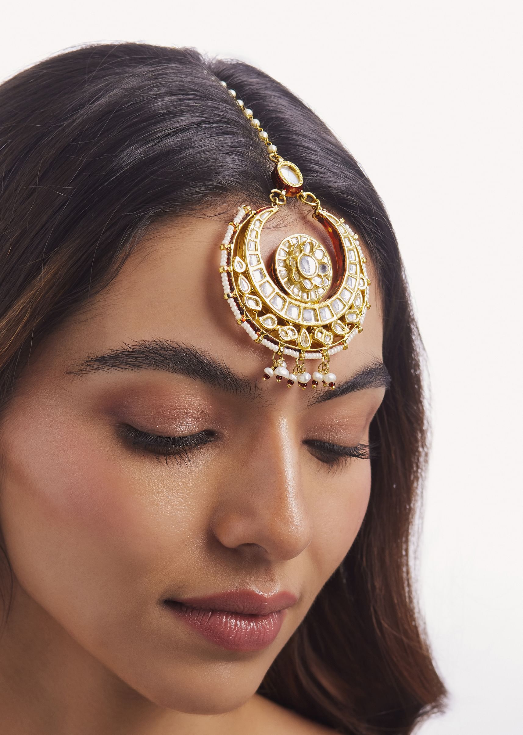 Buy Gold Finish Kundan Polki Maang Tikka With Pearl Enamel