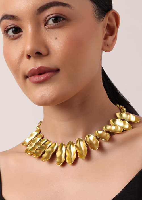 Buy Gold Finish Microplated Statement Necklace KALKI Fashion Global