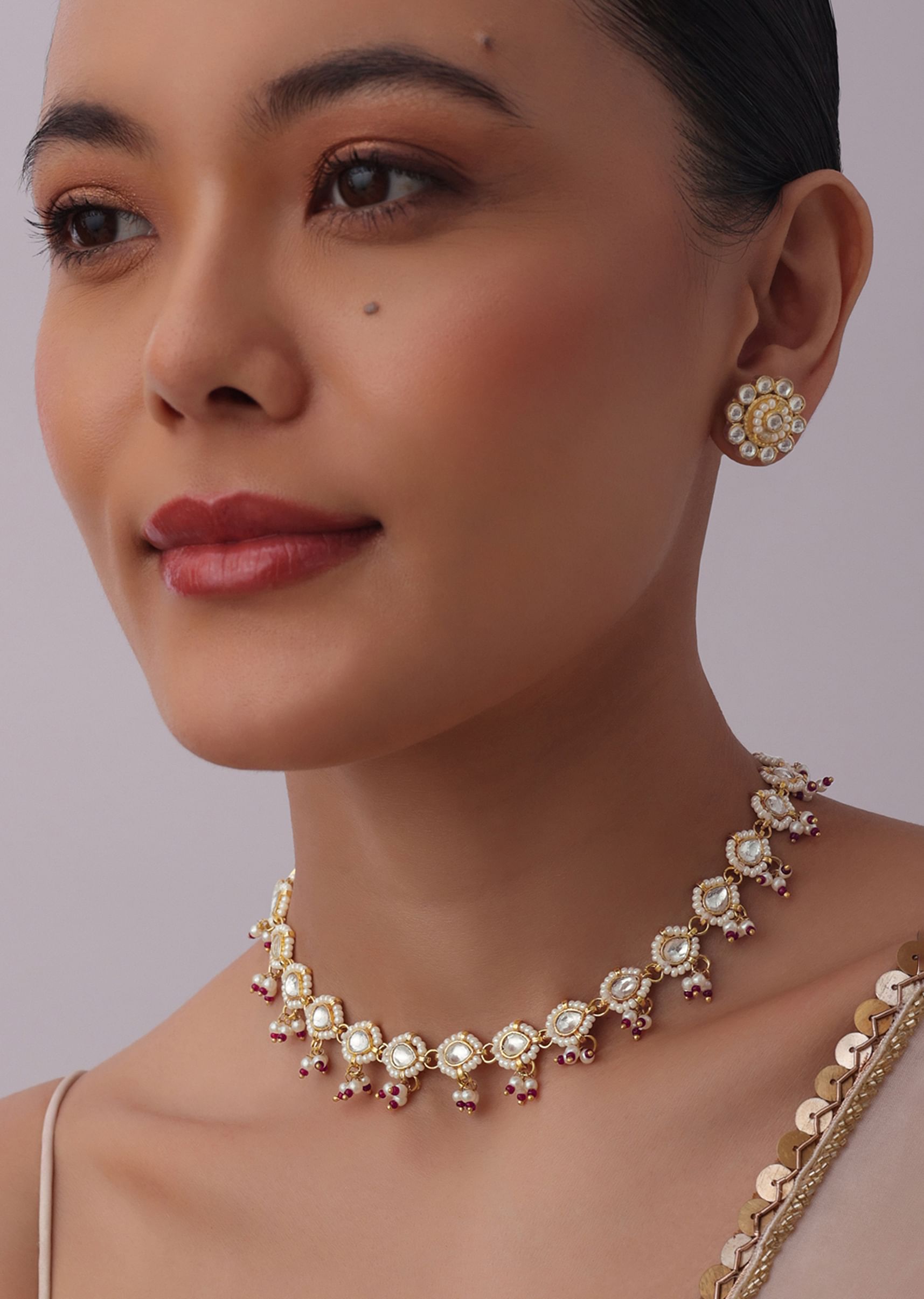 Red kundan necklace clearance