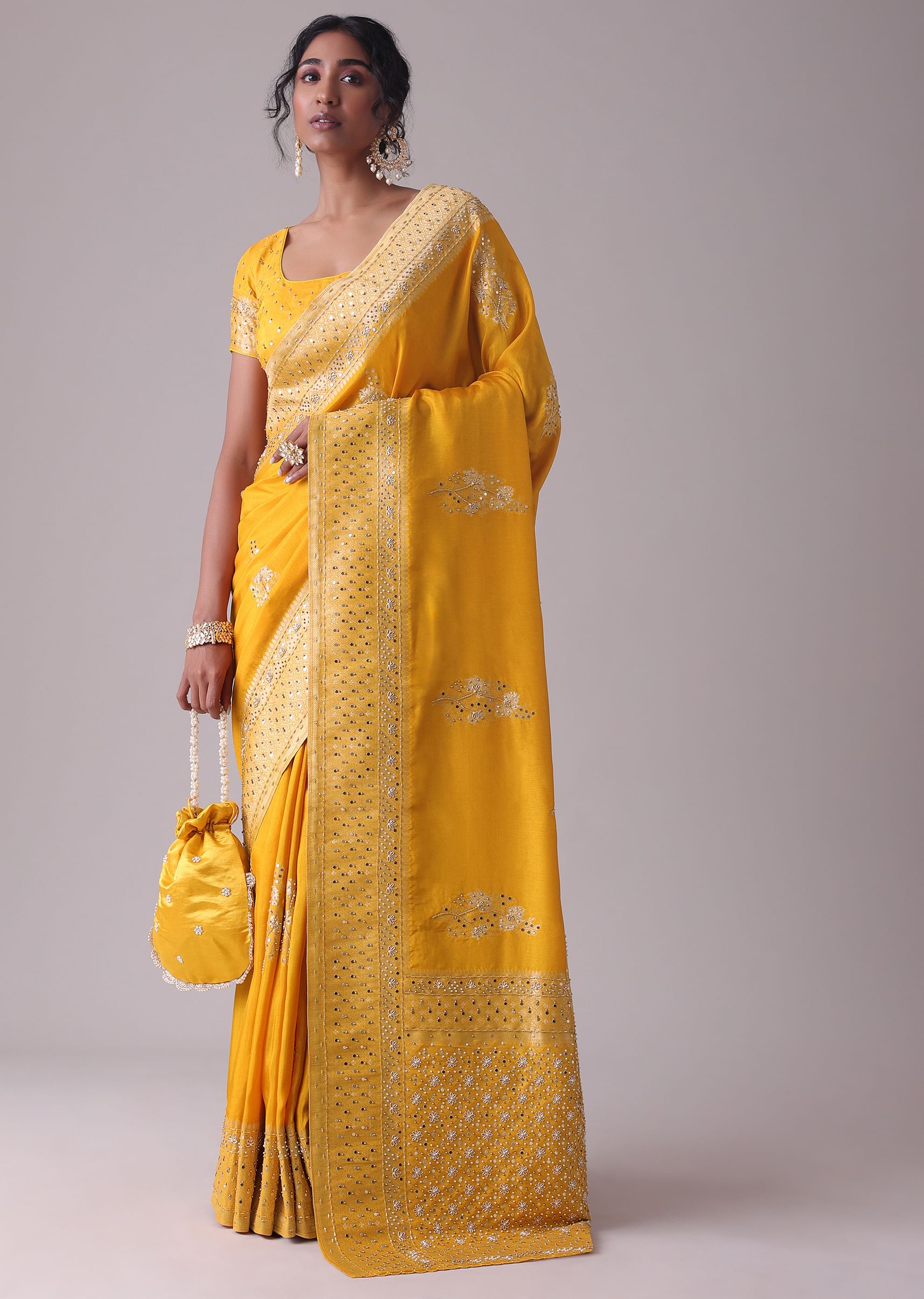 Yellow khadi saree 2025