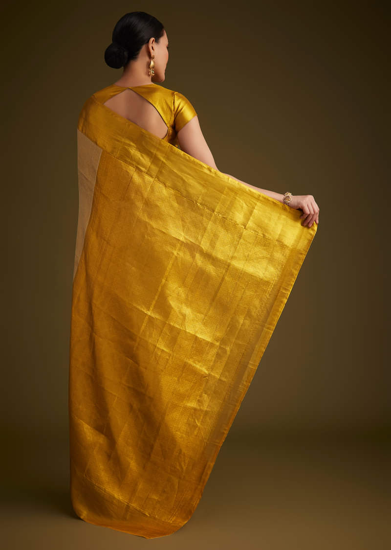 Gold Kanjivaram Silk Saree With Golden Zari Detailing