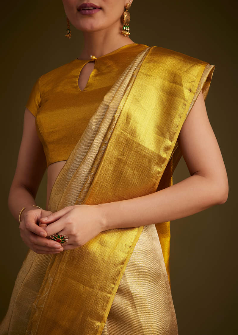Gold Kanjivaram Silk Saree With Golden Zari Detailing