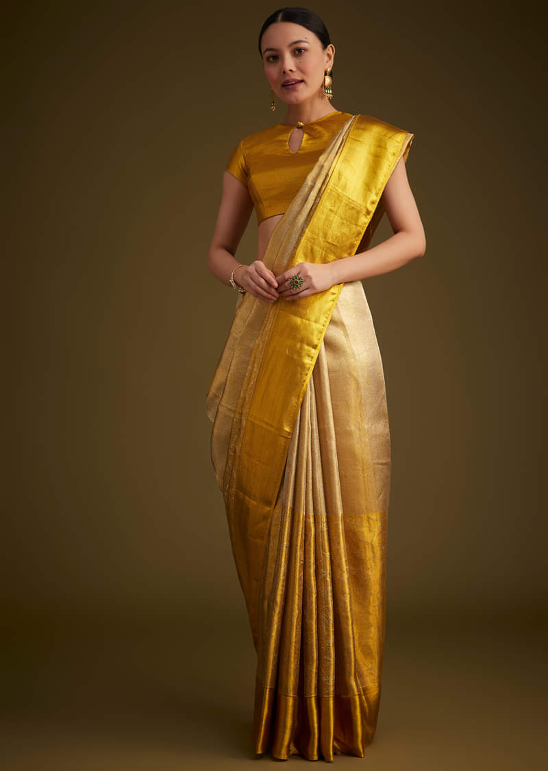 Gold Kanjivaram Silk Saree With Golden Zari Detailing