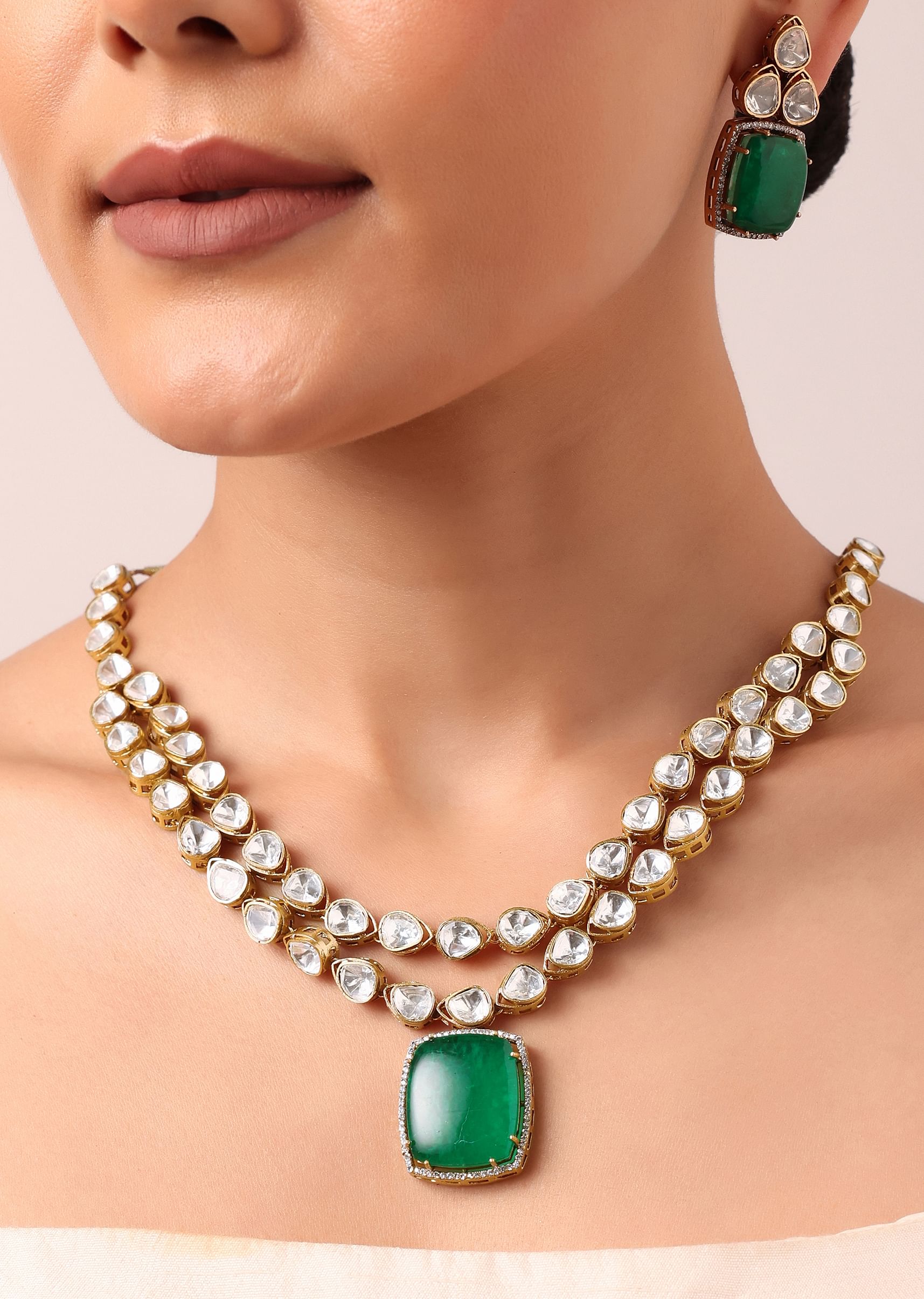Buy Gold Multicolor Geometric Kundan Pendant Necklace Set KALKI Fashion Global