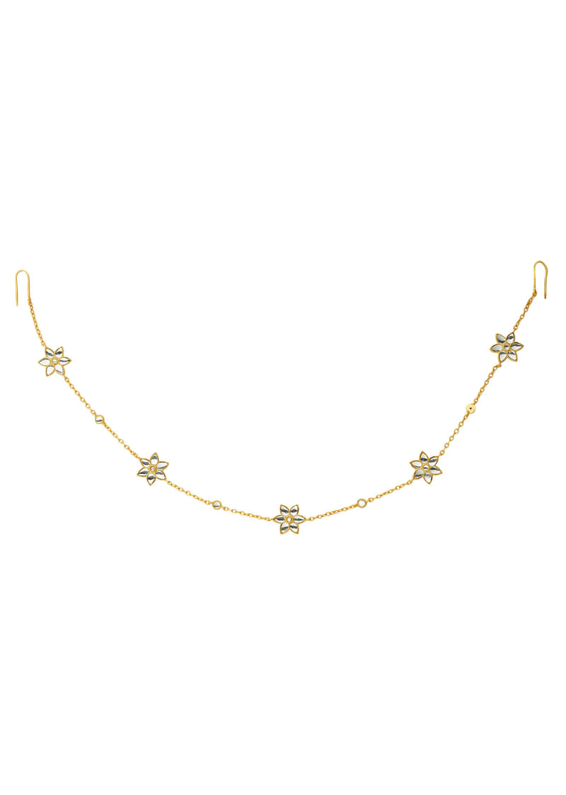 Gold Phool Sitara Maatha Patti With Mirror Polki