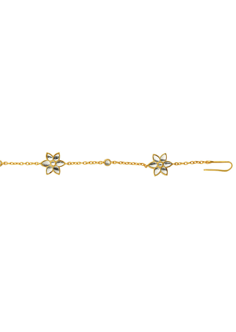 Gold Phool Sitara Maatha Patti With Mirror Polki
