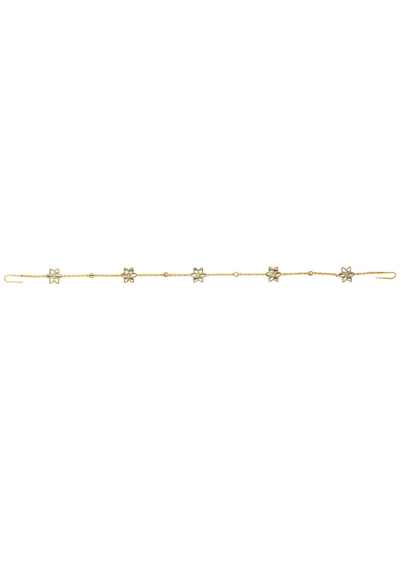 Gold Phool Sitara Maatha Patti With Mirror Polki