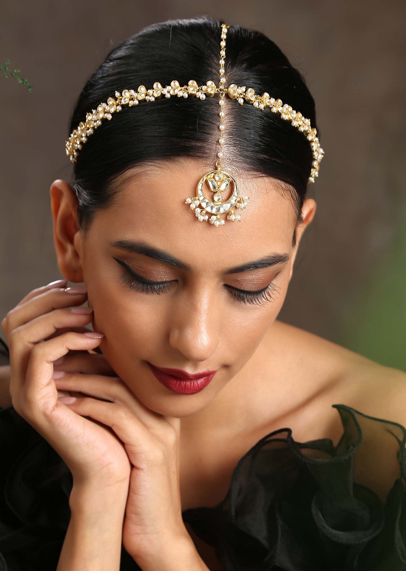 Buy Gold Plated matha patti With Delicately Designed Kundan And Pearl Work KALKI Fashion Global