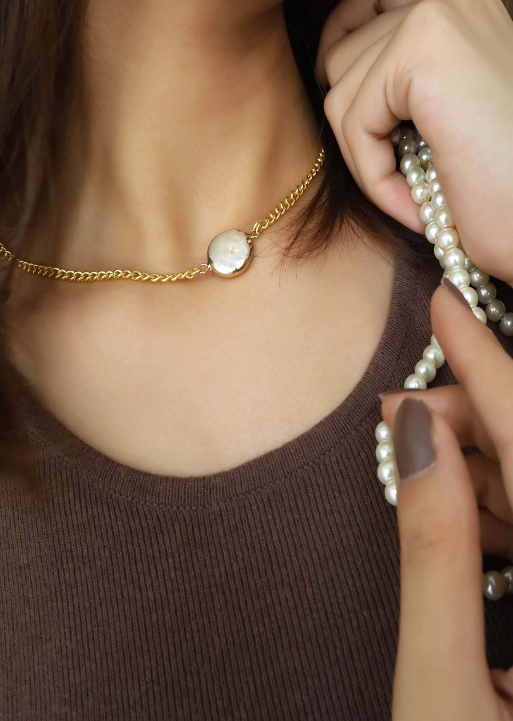 Pearl studded necklace new arrivals