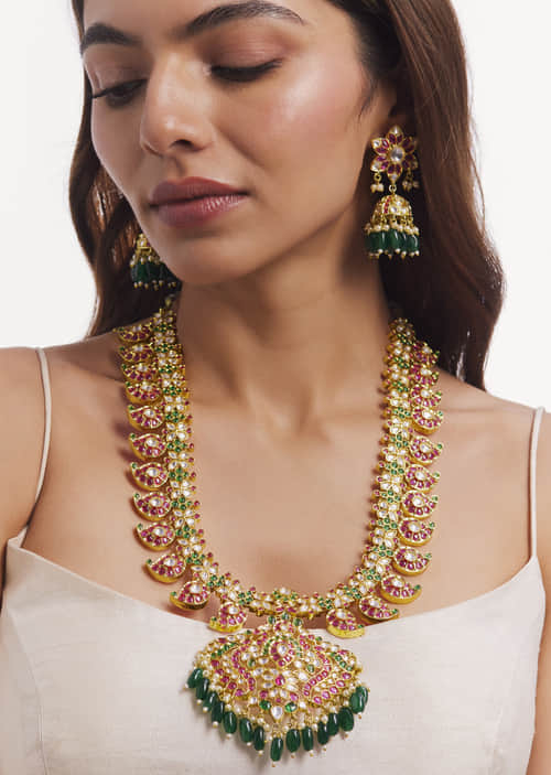 Buy Gold Plated Pachi Kundan Long Necklace Set| KALKI Fashion Global