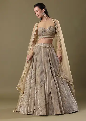 Gold Pre Pleated Lehenga With Dupatta
