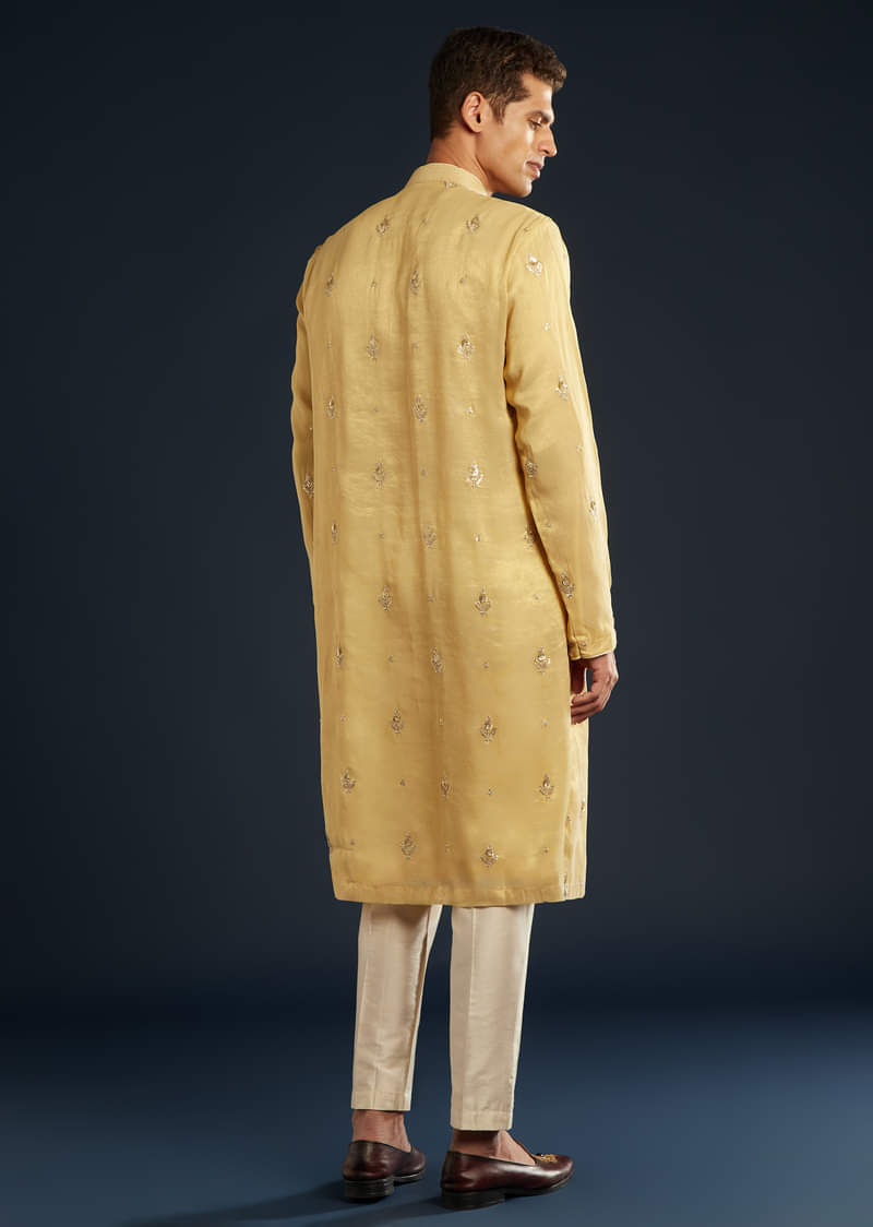 Gold Tissue Kurta Set With Sequin Embroidery