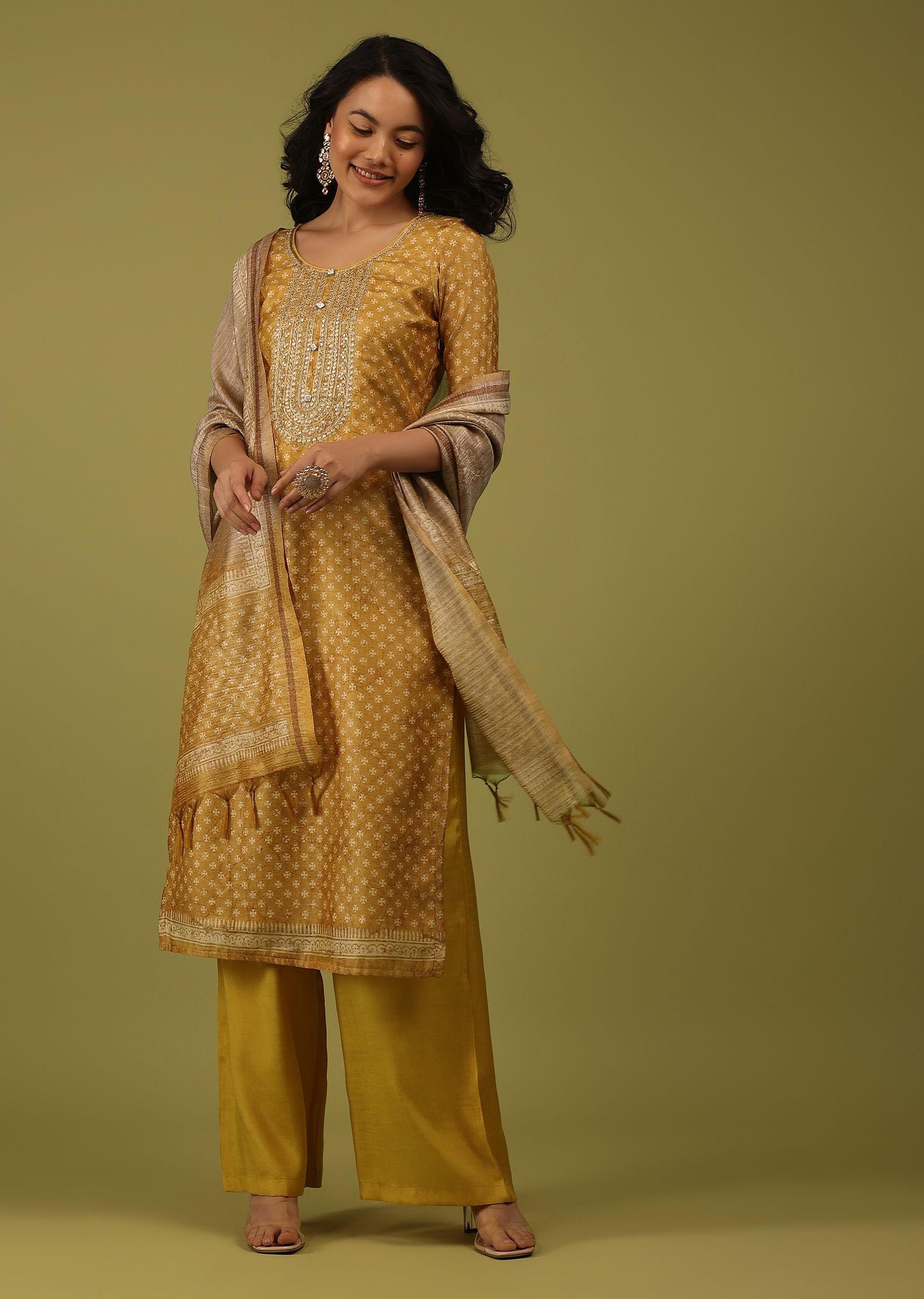 Golden palazzo suit online