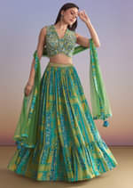 Green Crepe Printed Bridesmaid Lehenga With Embroidered Blouse