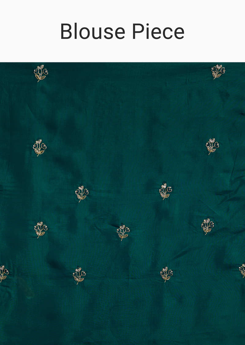 Green Shaded Tissue Saree With Cutdana Sequins And Beads Embroidery And Scallop Border